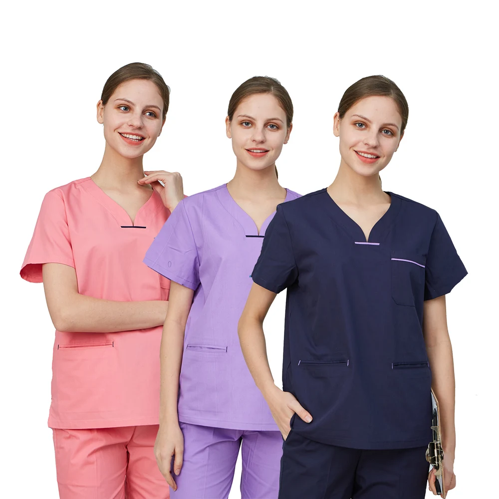 

Wrinkle Free Nurse V-Neck Scrub Sets Uniforms Women, Pink,purple,navy
