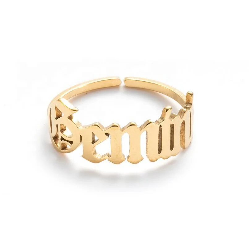 

Stainless Steel Meaningful rings women Punk Jewelry Zodiac Letter Adjustable Ring Kids Birthday, Gold color/white gold