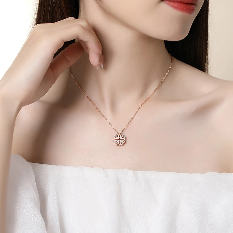

Trendy Valentine's Gift Jewelry Four Leaf Clover Rose Gold Sterling Silver Necklace Pendant