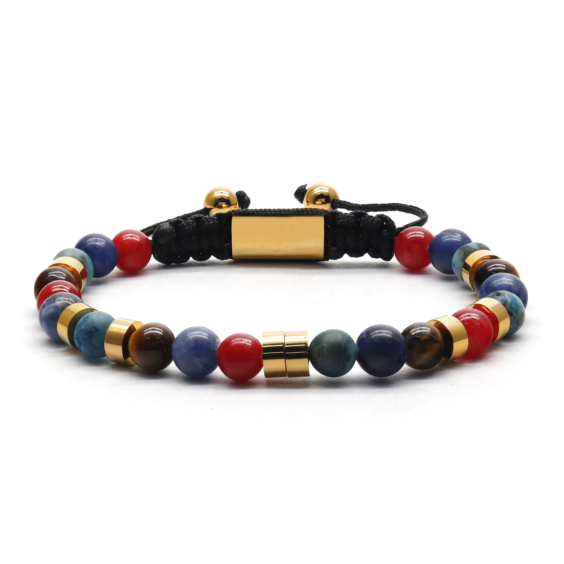 Men's 6mm Stainless Steel Skull Cross Beads Bracelet White Black Matt Agate Tiger Eye Stone Beads Trendy Christian Charm Stretch