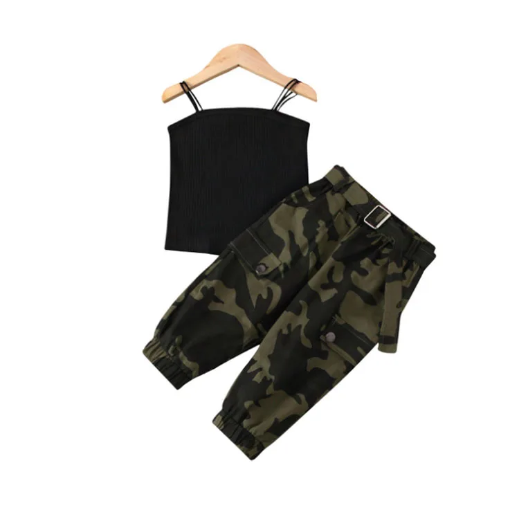 

Children's Clothing Solid Color Vest Camouflage Pants Two-Piece Kids Girls Clothes Sets, Picture color