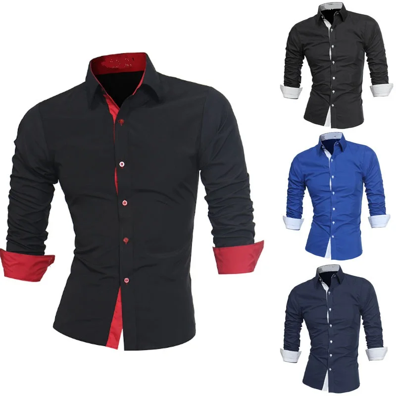 

Men Shirt Brand Male High Quality Long Sleeve Shirts Casual High Collar Slim Fit Black Men Dress Shirts-4XL Mens Black shirt