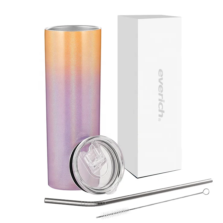 

20oz sublimation blanks 20oz/ 600ml stainless steel skinny tumbler cup with lid and straw in white sublimation, Customized color