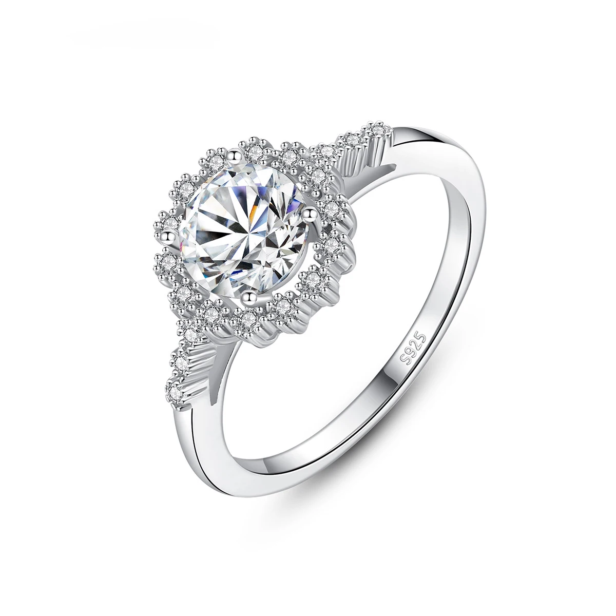 Light Luxury Simple Big Diamond Ring 925 Sterling Silver Engagement Wedding Flower 1ct Moissanite Ring