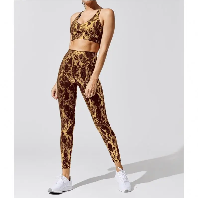 

Women's sexy snakeskin Yoga Clothes Womens Sports Bras top & Leggings set