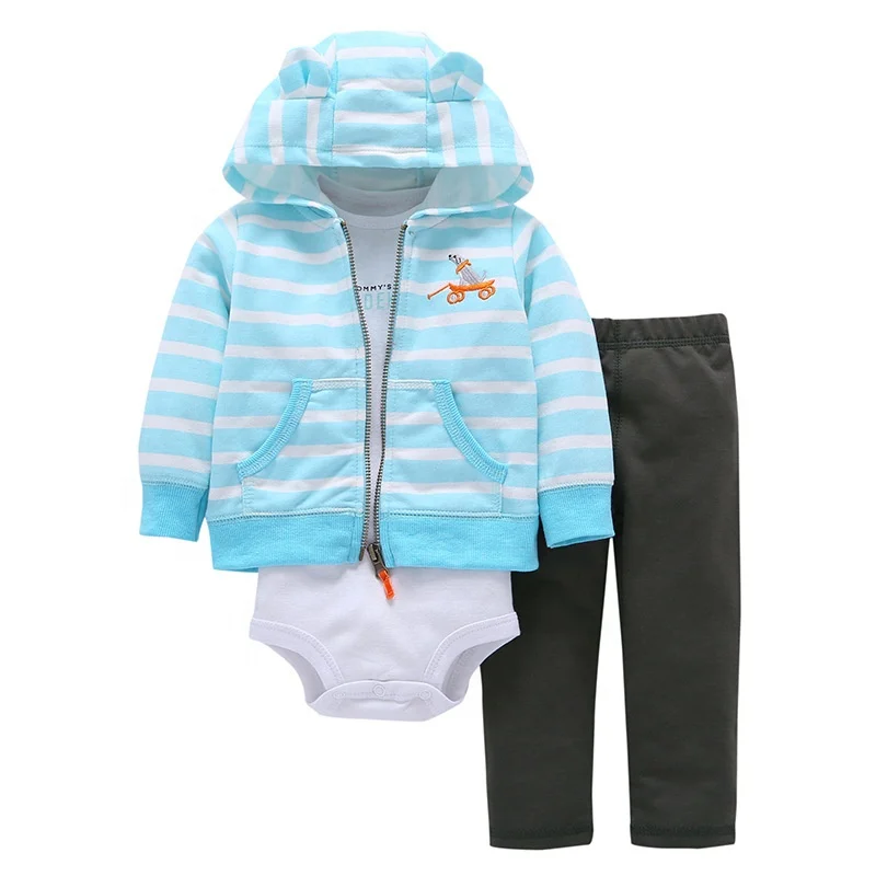 

Autumn spring cotton baby boys girl clothing set 3 Pcs Hooded Jacket Pant Romper set/ Cardigan Sets