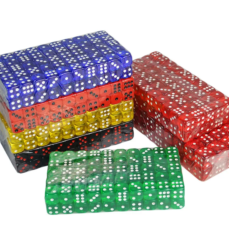 

100pcs/set 6 Colors Casino Dice Set 16mm Acrylic Translucent Dice 6 Sides Poker Dice, Red/green/blue/yellow