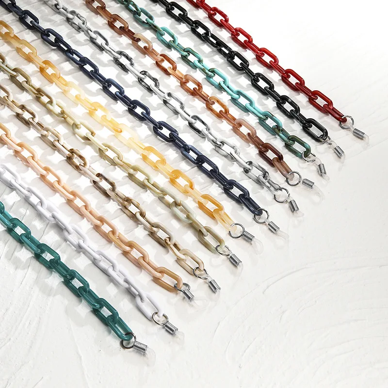 

Fashion Retro Sports Non slip Plastic Sunglasses Chain New Simple Multicolor Oval Concave Shaped Acrylic Glasses Chain, As picture