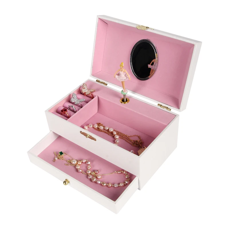 

Ever Bright 7 inch pure white jewelry music box hand crank music box for girls