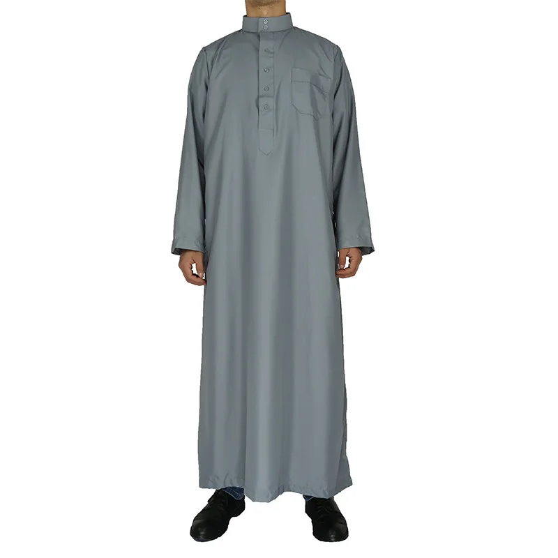 

HJ AMMR04 Drop Shipping Wholesale Thawb Arab Men'S Robe Ramadan Men Islamic Clothing Daffah Thobe Mens Dubai, Gray