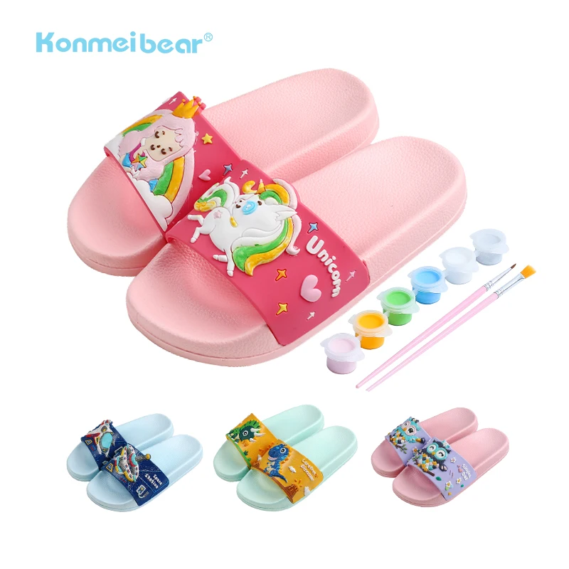 

Top Sale Animal Slippers For Kids Baby Cheerful Painting Cozy Fancy Plastic PVC Girls Slippers, Pink bule purple green
