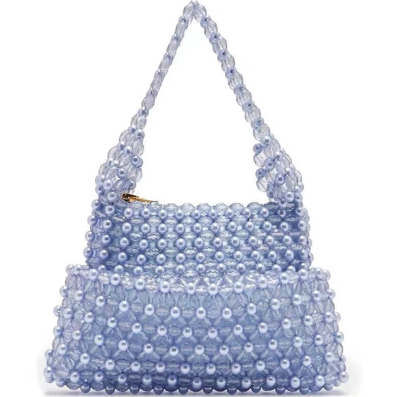 
Antique Summer Handmade Knitted Sweet Crystal Bag Purse Faux Pearl Beaded Evening Bag Wedding Bridal Party Handbag for Women Bag 