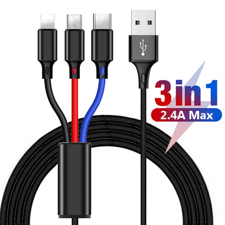 

Free Sample 2.4A Multiple Universal 3in1 Charger One USB Multi 3 in 1 de Carga 3 en Para Celular Charging Data Cable For Phone