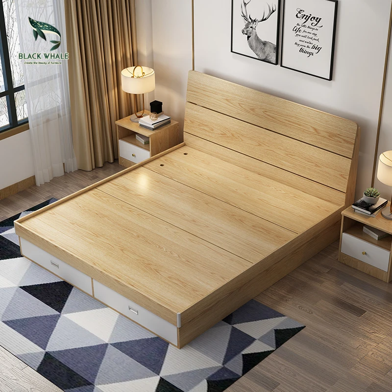
Bed Room Furnitures Smart Lit Queen King Size Wood Double Bed Frame 