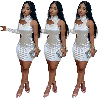 

B36088A 2021 Solid Color lady Cut Out Summer bandage Dress Woman Clothing, Shown