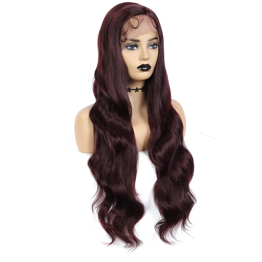 

X-TRESSSynthetic Lace Front Wigs 99J Burgundy Lace Wig SOKU L Part Heat Resist Fiber Soft Long Wavy 30 Inch Hair Wig
