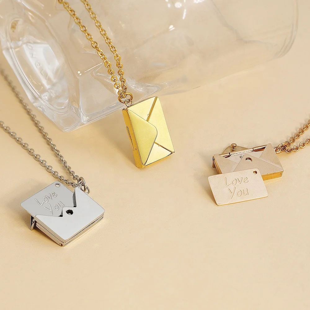 

Isunni Envelope Shaped Gold Color Stainless Steel Necklace Jewelry for Women