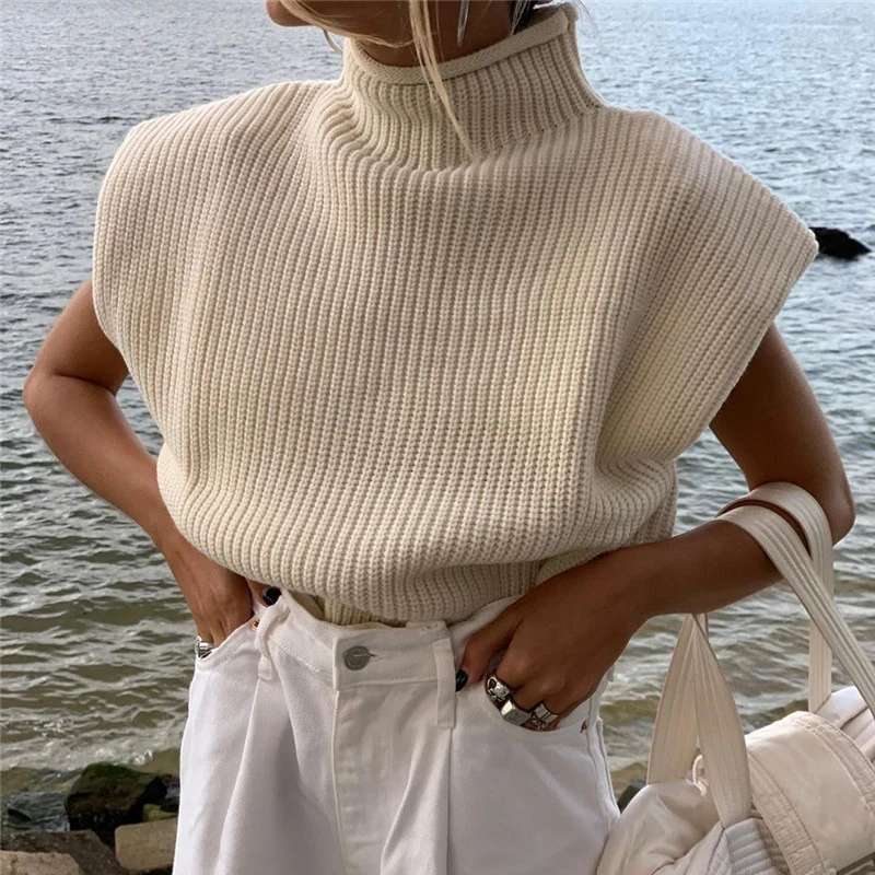 

Casual Loose Knitted Vest Oversized High Collar Sweater Vest Women Winter Knitwear Sleeveless Solid Women Sweater Customizable, Customized color