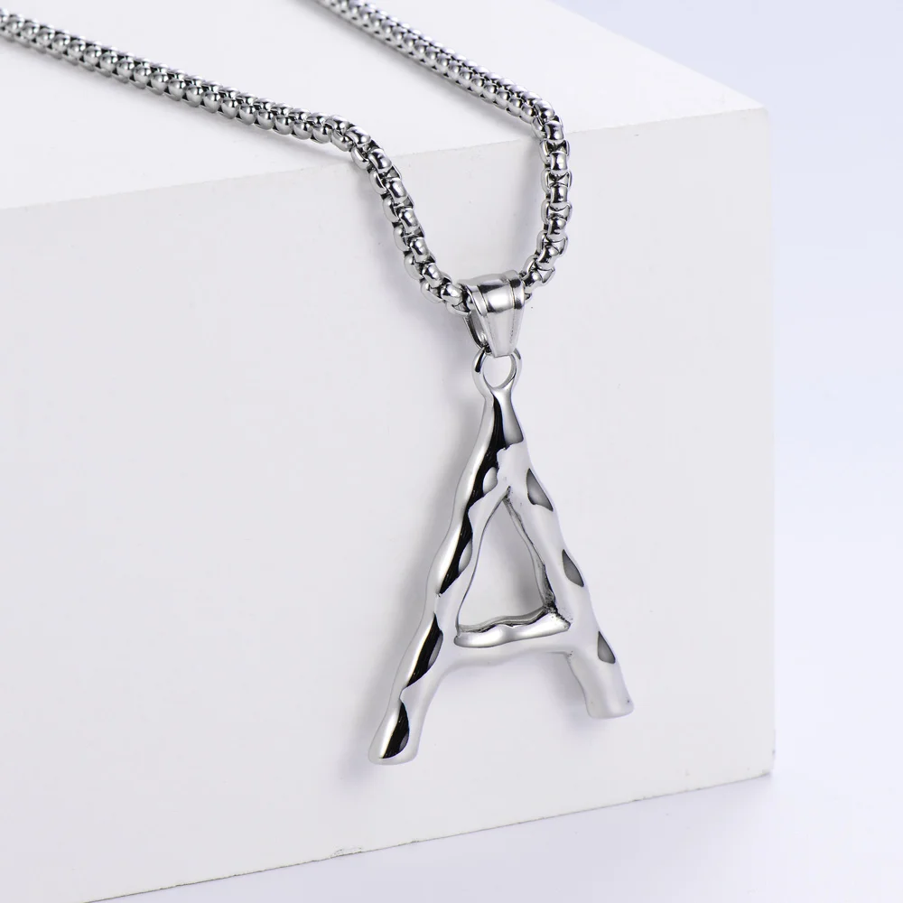 

Men Women Stainless Steel A to Z Pendant Charm Initial Necklace, Silver