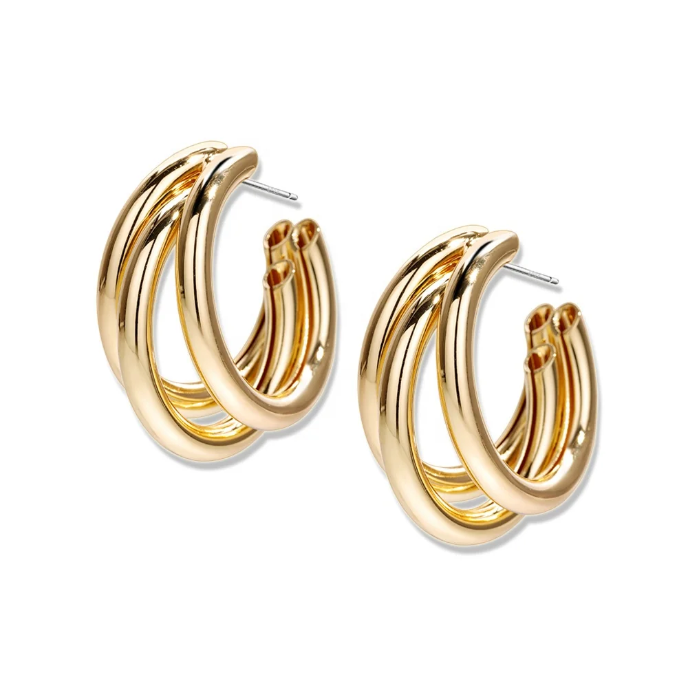 

QIANZUYIN Custom Fashion Jewelry Wholesale Gold Plated Hoop Earrings Women CC Earrings Display, Golden
