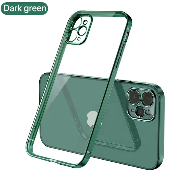 

New Clear Electroplated Soft TPU Mobile Phone Cover Full Protective Cell Phone Case for iPhone 11/12 Mini/12/12 Pro/12 Pro Max, Army green, silver, purple, black, green, red, gold, pink, blue