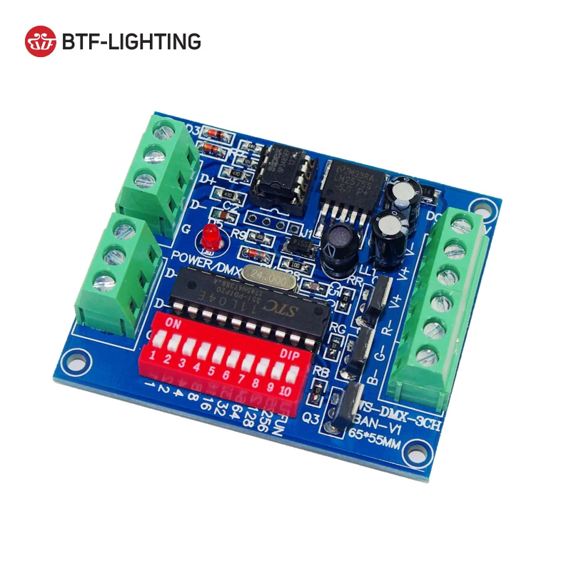 BTF LIGHTING constant voltage 3ch 12v dmx512 controller dimmer decoder board