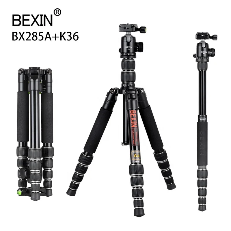 

BEXIN BX285A+K36 Aluminum tripod stand 5 sections 156 cm with gimbal tripod live ball head for DSLR universal camera