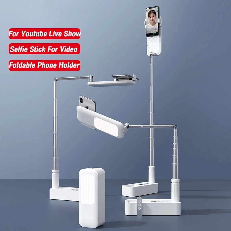 

High Quality Wireless Selfie Stick Phone holder LED Lamp Portable Video Stand for Youtube Vlog For IOS Andriod Phones