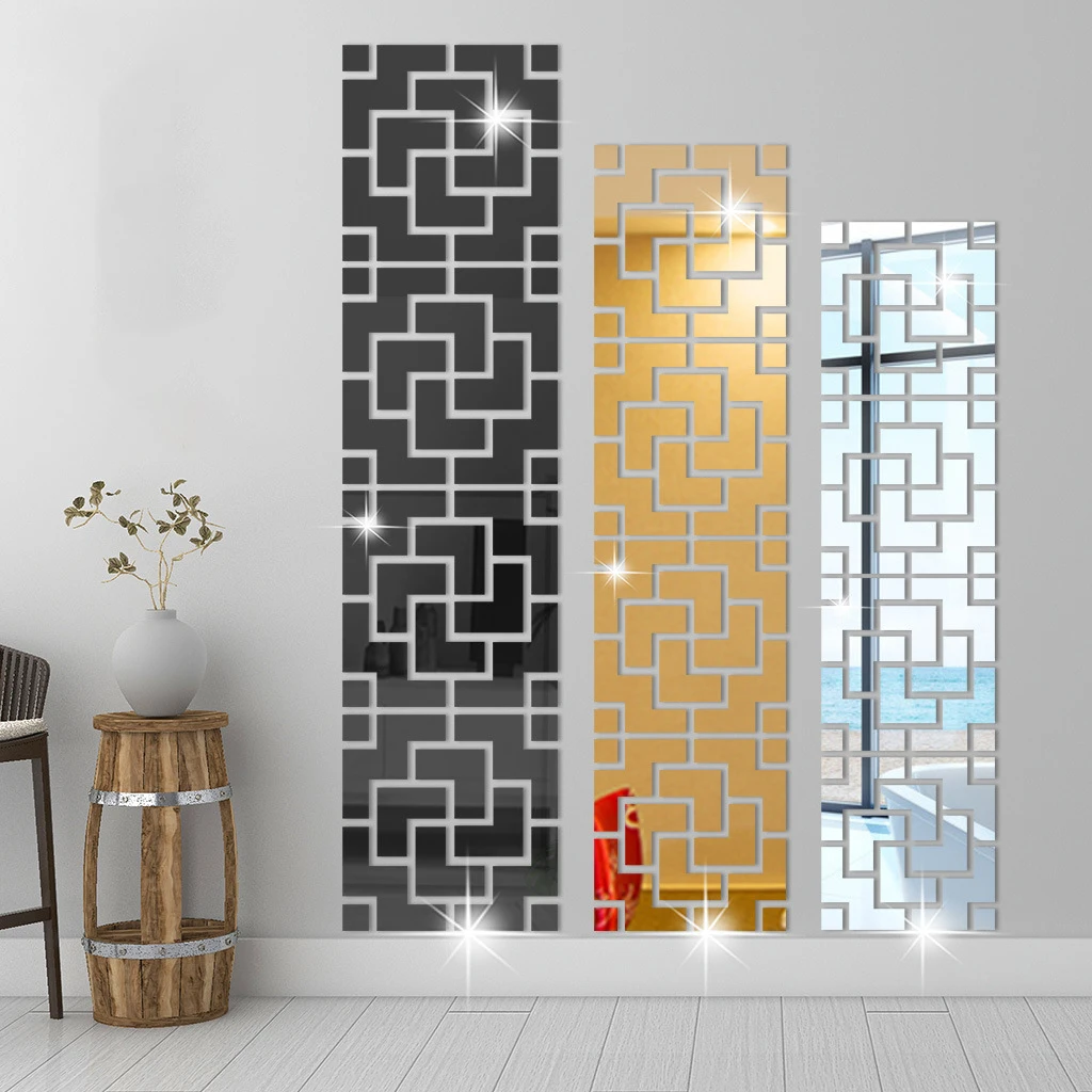 

4pcs Factory customized home decor laser cutting acrylic square mirror wall sticker, Gold, silver, black,