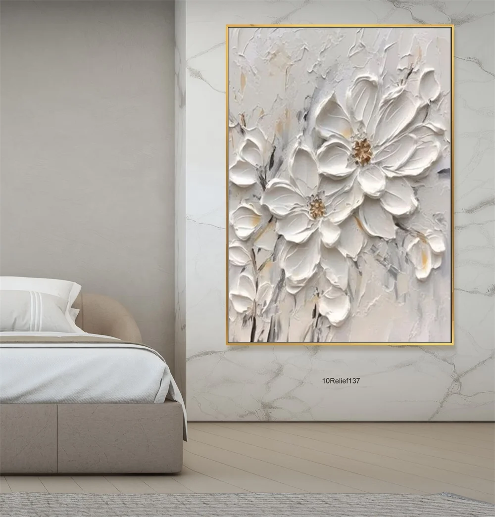 

Hot Sale Extra Large Home Decor Handpainted Canvas Artwork Modern Flower Relief Painting Abstract Wall Art