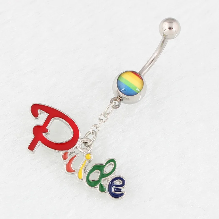 

Surgical Steel Dangling Pride Rainbow Piercing Belly Button Ring Body Jewelry