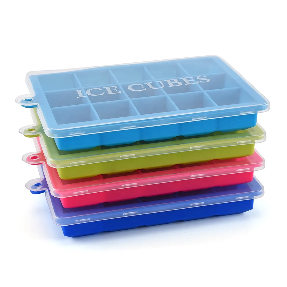 

High quality low MOQ silicone ice cube tray with plastic lid ice mold ice tube