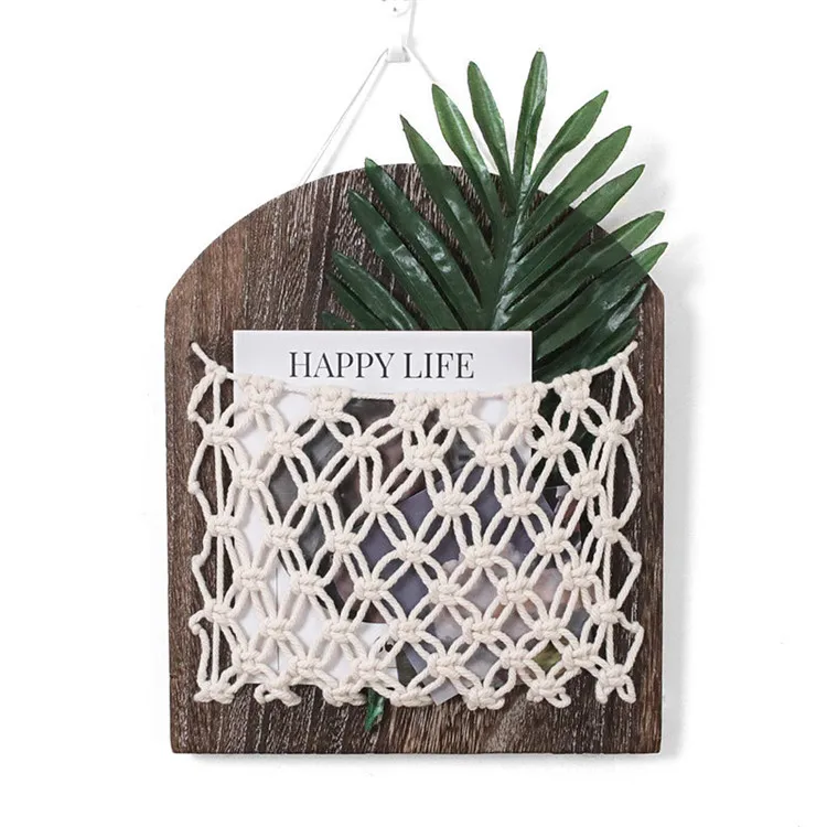 

Cotton macrame wooden wall-mounted magazine storage basket, White