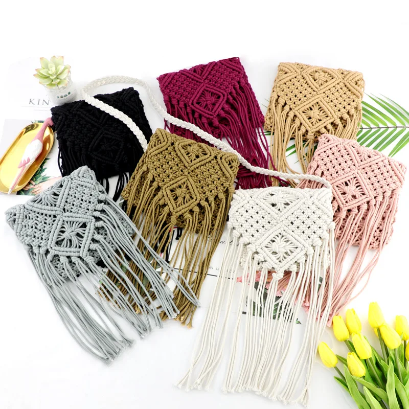 

Fashionable Women Handbags Cotton Crochet Tassel Shoulder Bag Bohemian Messenger Bag, Customizable