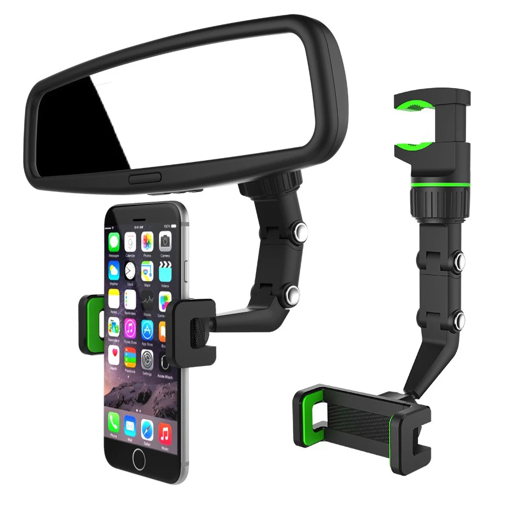 

360 Rearview Mirror Phone Holder, Universal Car Phone Holder Mount, Car Rearview Mirror Mount Phone and GPS Holder, White, black
