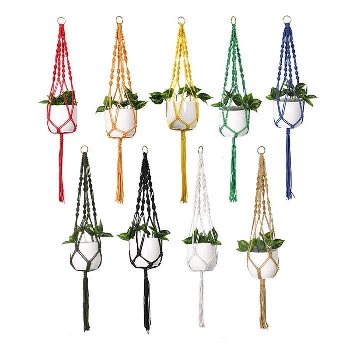 

Dropshipping Colorful Macrame Plant Hangers Cotton Rope Hanging Plant Holder Indoor & Outdoor Boho Home Decor, As shown