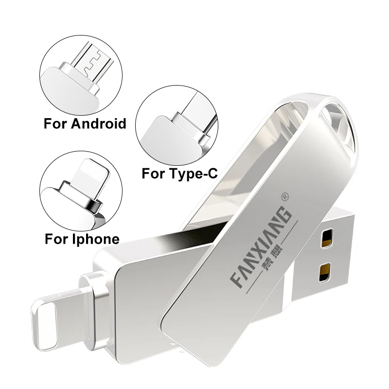 

32GB 64GB 128GB 256GB Micro USB Type C OTG Pen Drive Pendrive USB 3.0 Flash Drives For iphone/Android/Type-C Mobile Phone, Silver