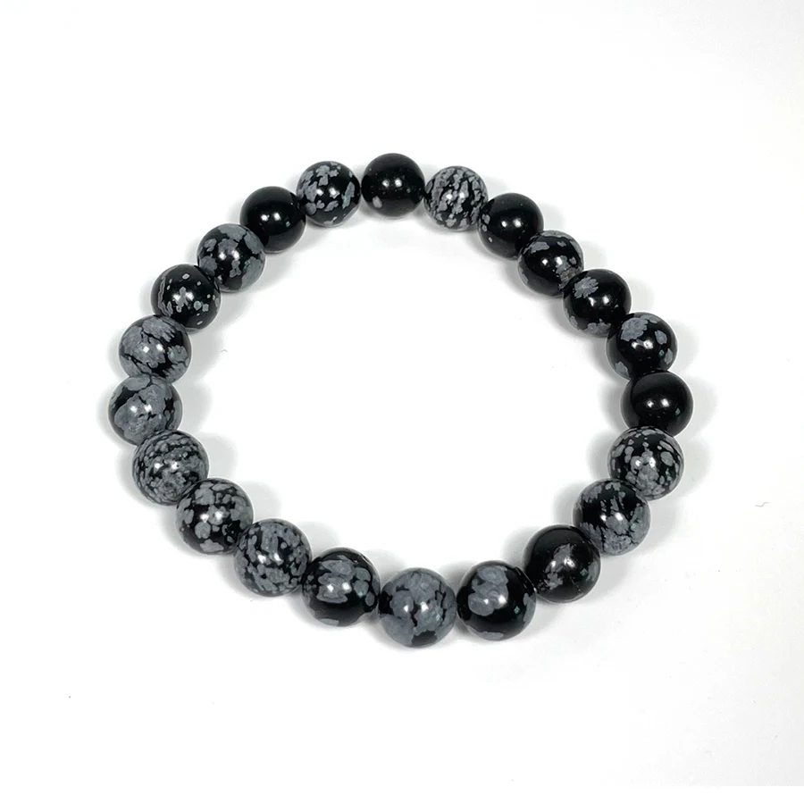 

Natural High Quality Stone Healing Crystal  7A Snowflake obsidian Beads Round Bracelet for Women Gift