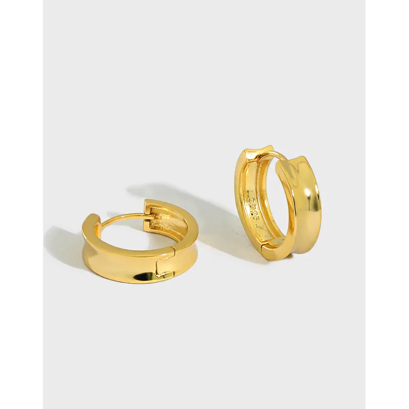 

Fashionable 18K Gold Plated 925 Sterling Silver Thick Hoop Earring Simple Smooth Wide Hoop Earrings for Girls