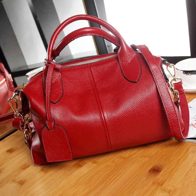 

2021 European And American New Style Leather Handbags Fashion Boston Portable Messenger Bag Simple Shoulder