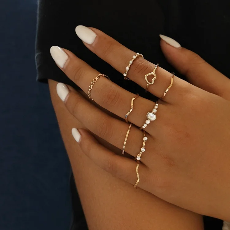 

Simple new stackable rings hollow geometric wave shape knuckle ring sets, Golden