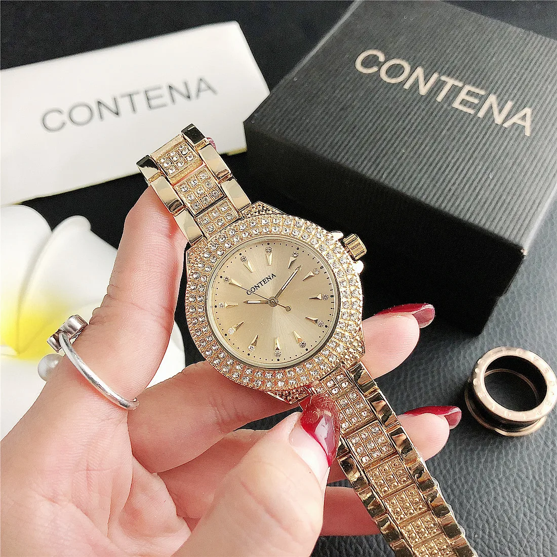 

new brand luxury women watch 2020 fashion analog quartz geneva gold wristwatch stainless steel female watches