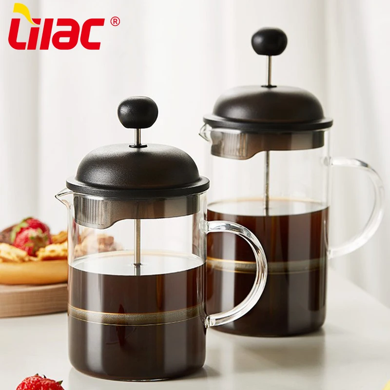 

Lilac Sufficient Stock 0.6l/0.8l/1l Germany Style Customized Plastic Lid Borosilicate Glass French Press Coffee Maker