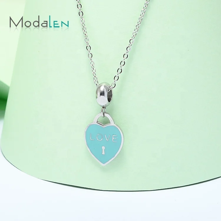 

Modalen Enamel Heart Shape Lock Love Fashion Stainless Steel Chain Necklace