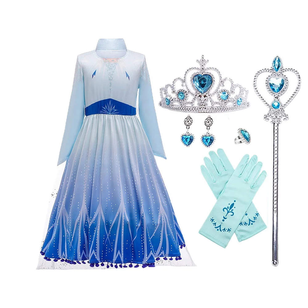 

Halloween Frozen Princess Elsa Dress Girls Birthday Party Fancy Elsa Dress Costumes Collection with Cosplay Wig Wand Crown, As picture