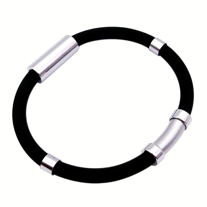 

Men Women Sports Outdoor Bangle Wireless Anion Anti-Static Stainless Steel Wristband Bracelet Silicone