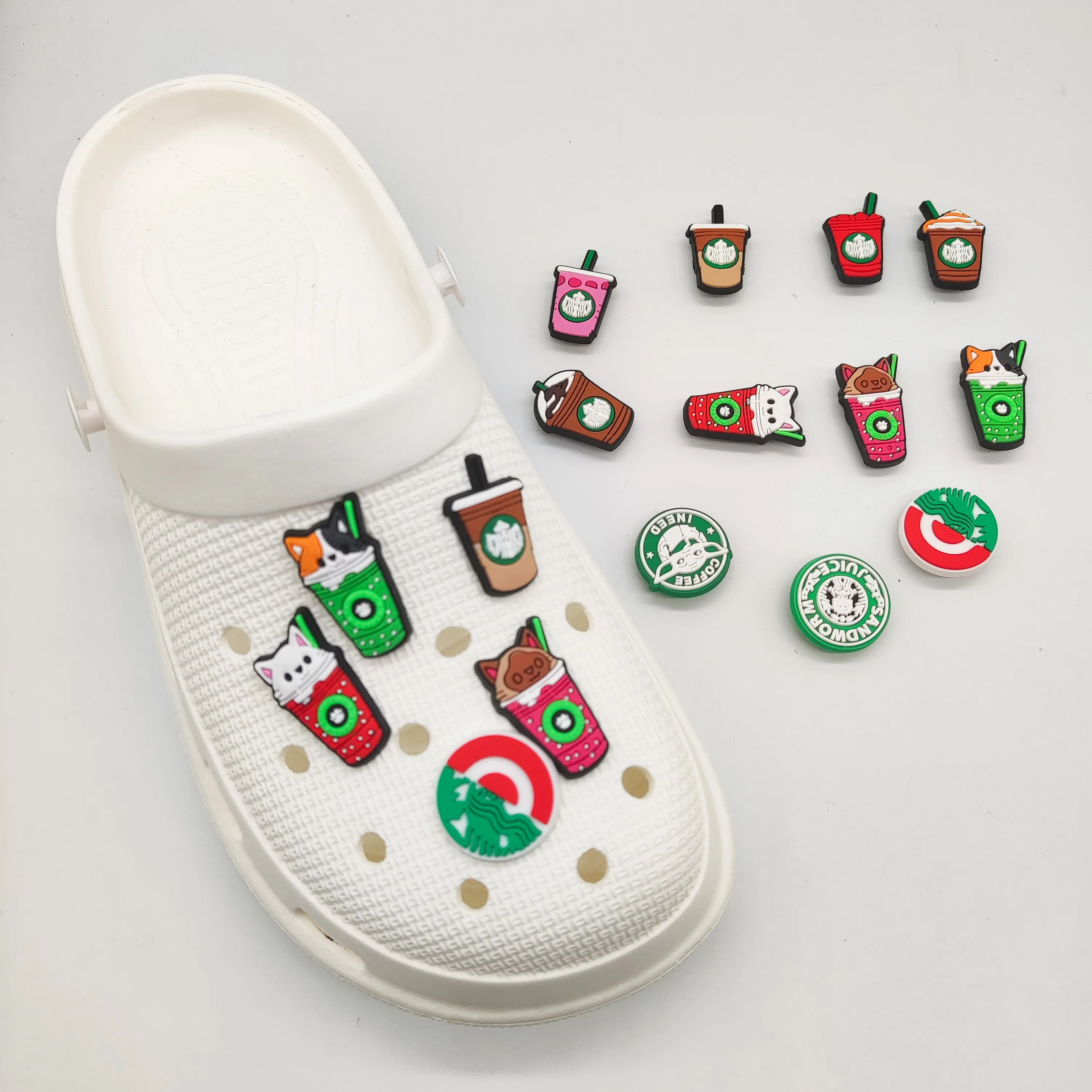 

2021 wholesale customized milk tea series creative soft PVC designer rubber croc charm needle shoe accessories