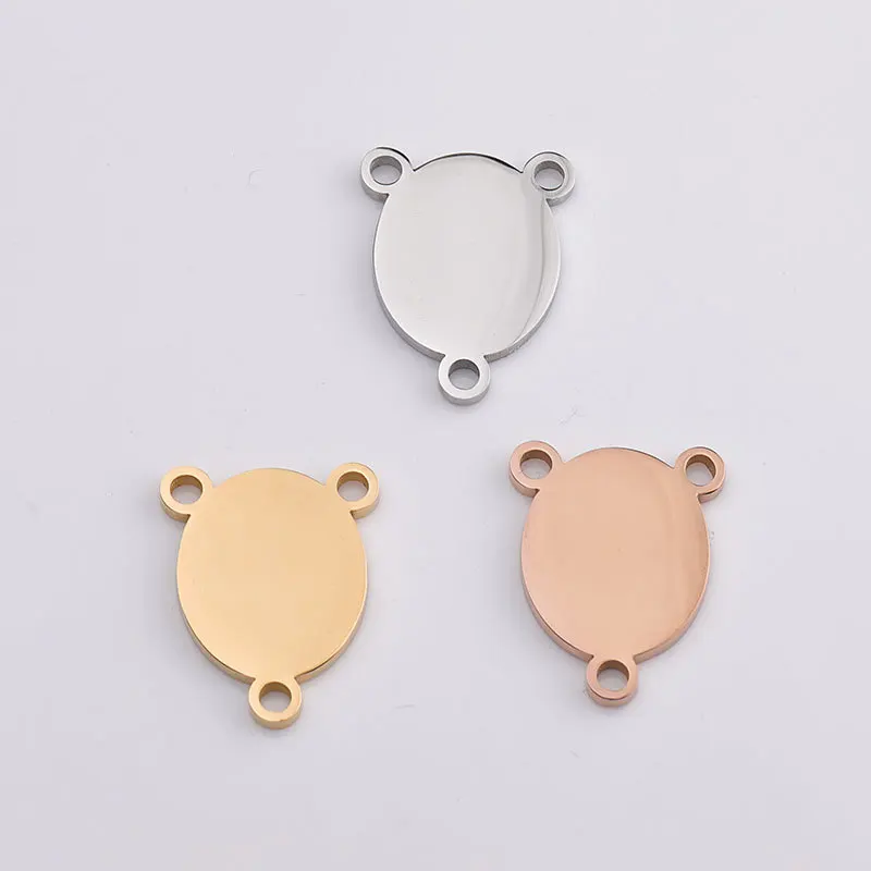 

Metal Three Holes Accessories Laser Engravable Blank Stainless Steel Tag Pendant Charm For Bracelet DIYJewelry Finding, Gold,silver,rose gold