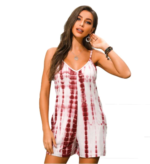 

New Arrival Fashion Jumpsuit Romper Pants Women Strap Printed Bohemian Boho Loose Tie Dye Jumpsuits, White or as your custom
