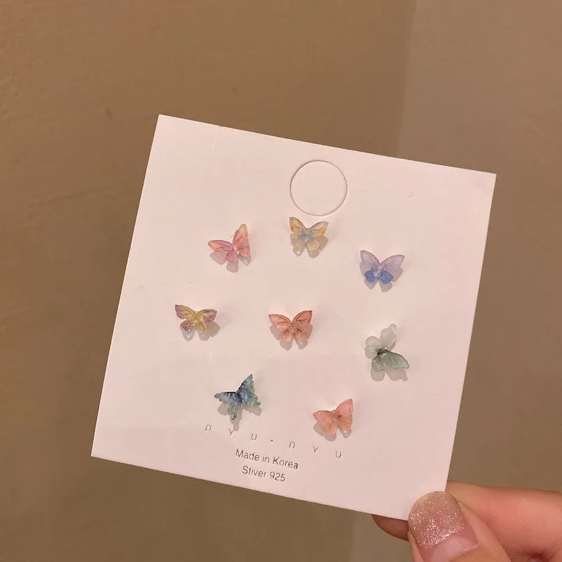 

Fashion Fairy Stereo Butterfly Earrings Set Combination Small Simple Design Hypoallergenic Earrings